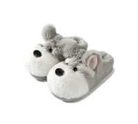 SJHPZG Mujer Cute Animal Dog Slippers for Women Men Kawaii Cartoon Puppy Cotton Slippers Cozy Winter Anti-Slip Indoor Outdoor Fuzzy Shoes Ladies(Gray,6.5 UK)