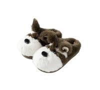 SJHPZG Mujer Cute Animal Dog Slippers for Women Men Kawaii Cartoon Puppy Cotton Slippers Cozy Winter Anti-Slip Indoor Outdoor Fuzzy Shoes Ladies(Brown,5 UK)