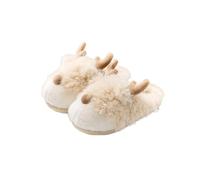 SJHPZG Mujer Cute Elk Plush Slippers Cartoon Reindeer Animal Home Slippers Festive Fun Christmas Couple Fuzzy House Shoes for Women Men Ladies(Khaki,6.5 UK)