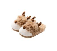 SJHPZG Mujer Cute Elk Plush Slippers Cartoon Reindeer Animal Home Slippers Festive Fun Christmas Couple Fuzzy House Shoes for Women Men Ladies(Brown,5 UK)
