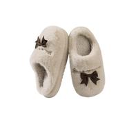 SJHPZG Mujer Fuzzy Bow Tie Slippers Memory Foam Anti-Slip Fluffy Couple Slippers Unisex Indoor Plush Warm Cotton Shoes for Women Men Ladies(Beige,6 UK)