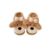 SJHPZG Mujer Women's Cute Bow Puppy Furry Slippers Kawaii Cartoon Long Ears Dog Animal Fuzzy Bedroom Shoes Indoor Fluffy Winter Slides Ladies(Khaki,6 UK)