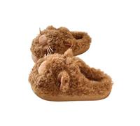SJHPZG Mujer Women's Cute Fuzzy Cat Slippers Comfy Plush Warm Fun Plush Home Shoes Fluffy Faux Fur Kawaii Cartoon Animal House Slides Ladies(Brown,4 EU)