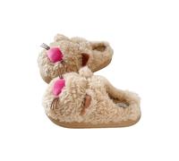 SJHPZG Mujer Women's Cute Fuzzy Cat Slippers Comfy Plush Warm Fun Plush Home Shoes Fluffy Faux Fur Kawaii Cartoon Animal House Slides Ladies(Khaki,6 UK)