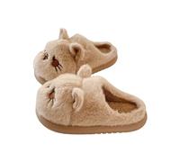 SJHPZG Mujer Women's Cute Fuzzy Cat Slippers Fluffy Faux Fur Cartoon Animal House Slides Cozy Winter Warm Soft Plush Kawaii Shoes Ladies(Khaki,5.5 UK)