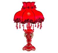 SJHPZG Victorian Red Table Lamp with Fringe & Beaded Fabric Shade European Style Bedside Desk Lamp Romantic Nightstand Lighting Vintage Wedding Gift for Bedroom Living Room