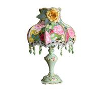 SJHPZG Victorian Style Floral Table Lamp European Pastoral Green Fabric Jeweled Desk Lamp Vintage Romantic Flower Bedside Lamp for Living Room Bedroom Desk Reading
