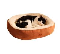 SJHPZG Warm Donut Cat Bed Oval Plush Calming Bolster Pet Bed Sleeping Kennel Nest with Non-Slip Bottom for Indoor Cats or Small to Large Dogs(Brown,S：19.7in)
