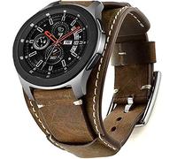 Sjiangqiao Compatible with Samsung Galaxy Watch 42mm/Active 40mm/Active 2 40mm 44mm/Gear S2 Classic Bands, 20mm Vintage Genuine Leather Replacement Strap Cuff Bracelet Wristband For Men Women(Coffee)