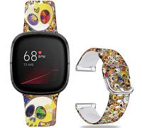 Sjiangqiao Floral Pattern Printed Cartoon Watch Bands Compatible with Fitbit Versa 4 / Versa 3 / Fitbit Sense 2 / Sense Band Soft Silicone Sport Cute Strap Replacement Wristband for Men Women Teens