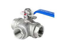SJJBVPYX 304 stainless steel three-way ball valve with switch buckle L/T type one in and two out inner wire valve switch 6/4 minutes(DN15,T-TYPE_BSPT)