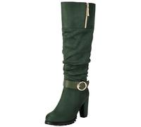 SJJH Knee-High Boots 8.5cm Heel | Fashion Women Boots with Metal Buckle, Two Ways to Wear, Warm and Stylish