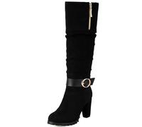 SJJH Knee-High Boots 8.5cm Heel | Fashion Women Boots with Metal Buckle, Two Ways to Wear, Warm and Stylish
