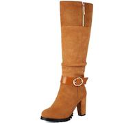 SJJH Knee-High Boots 8.5cm Heel | Fashion Women Boots with Metal Buckle, Two Ways to Wear, Warm and Stylish