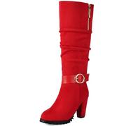 SJJH Knee-High Boots 8.5cm Heel | Fashion Women Boots with Metal Buckle, Two Ways to Wear, Warm and Stylish