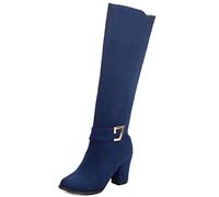 SJJH Women's Knee High Boots with Chunky Heel 8cm, Round Toe, Side Zip, (Matt Blue, 9.5 UK)