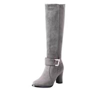 SJJH Women's Knee High Boots with Chunky Heel 8cm, Round Toe, Side Zip, (Matt Grey, 8 UK)