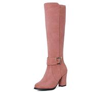 SJJH Women's Knee High Boots with Chunky Heel 8cm, Round Toe, Side Zip, (Matt Pink, 5 UK)