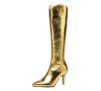 SJJH Women's Metallic Knee High Boots Pointed Toe & 8CM Stiletto Heel | Back Zipper & Plush Lining | For Stage Performances & Parties