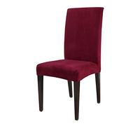 SJKJNK Stretch Velour Dining Chair Slipcover Super Soft Parson Chair Cover Removable Spandex Plush Short Chair Cover, Washable & Removable -Wine red-Set of 2