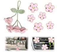 SJLITCV Rear View Mirror Hanging Accessories + 6 Daisy Flower Air Vent Freshener Car Accessories for Women - Pink