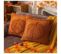SJMDSDSC Rust Red Pumpkin Fall Throw Pillow Covers Cute Halloween Cases Fur Farmhouse Cushion Maple Leaf Harvest Holiday Accent Cases for Home Bedroom Living Room Couch Bed(2 piece 45x45cm,Orange)