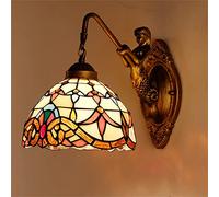 SJMFGF Tiffany Wall Sconce,Battery Operated Wall Lights with Remote Control，Wireless Decorative Wall Lamp, Stained Glass Shade for Coffee Bar,Office,Restaurant,Hallway, Balcony, Stair