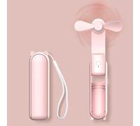 SJMR 2-in-1 Handheld Fan with Power Bank - 1200mAh Rechargeable Mini USB Fan for Travel, Outdoor, Home & Office - Foldable Pocket Cooling Fan for Men & Women (Baby Pink)