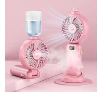 SJMR Powerful Hand Fan with Mist with LED Display 5000 mAH- USB Rechargeable Mist & Cooling Fan for Travel, Outdoors, Makeup - Foldable, Long Battery, Portable Personal Fan (Pink)