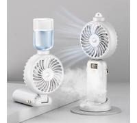 SJMR Powerful Hand Fan with Mist with LED Display- USB Rechargeable Mist & Cooling Fan for Travel, Outdoors, Makeup - Foldable, Long Battery, Portable Personal Fan (White)