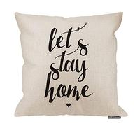 SJOAOAA 18X18 Let's Stay Home Throw Pillow Cover Pillow Cases Decorative Square Cushion Cover Cotton Linen