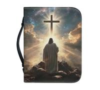 SJOAOAA Bible Cover for Women Men Bible Carrying Case with Handle Zipper PU Leather Bible Covers for Bible Protects Your Prayer and Study Items,Angel Size 2XL