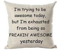 SJOAOAA Black Quote I'm Trying to Be Awesome Inspirational Decorative Throw Pillow Cover Case Cushion Home Living Room Bed Sofa Car Cotton Linen Square 18 x 18 Inches