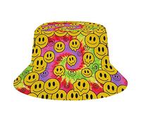 SJOAOAA Funny Smiley Faces Tie Dye Bucket Hat for Men Women, Summer Fisherman Cap,Unisex Packable Beach Sun Hat for Vacation Travel Outdoor Black