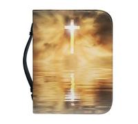 SJOAOAA Leather Bible Case with Bible Covers for Women Men Leather with Purple Marbling Zippered Handle Holy Bible Cover for Church Study Supplies Size M