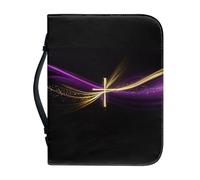 SJOAOAA Leather Bible Case with Bible Covers for Women Men Leather with Purple Marbling Zippered Handle Holy Bible Cover for Church Study Supplies Size L