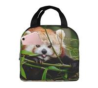SJOAOAA Little Red Panda Print Leakproof Lunch Tote, Thermal & Cooler Lunch Box Lunch Handbag with Front Pocket, Water Resisted Lunch Bag