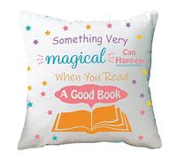 SJOAOAA Quote Something Very Magical Can Happen When You Read A Good Book Decorative Soft White Polyester Velvet Throw Pillow Cover Case Cushion Home Living Room Bed Sofa Car Square 18 x 18 Inches