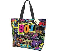 SJOAOAA Retro 80s 90s Canvas Tote Bag Casual Reusable Large Grocery Bags Women Shoulder Handbag for Shopping Working Travel Beach