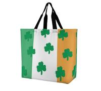SJOAOAA Unisex Shopping Bag Clovers on The Irish Flag Reusable Foldable Tote with Inner Pocket Large Capacity Shoulder Tote Grocery Bags Handbag
