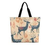 SJOAOAA Unisex Shopping Bag Reusable Deer on Snowfield in Sunrise Large Capacity Casual Shoulder Tote Grocery Bags Handbag