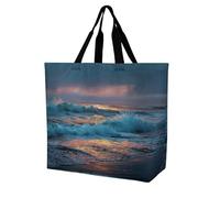 SJOAOAA Unisex Shopping Bag Waves at Dusk Foldable Reusable Large Shoulder Tote Grocery Bags Handbag