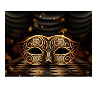 SJOLOON 3 x 2.4 m Mardi Grass Background Carnival Masquerade Background Shiny Golden Mask Background Dark Retro Floor Stage Background for Party Decoration Carnival 11080