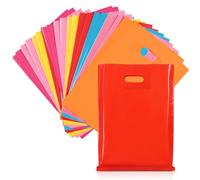 SJORHNUS 300 Pcs Merchandise Bags,8x11 Inch Small Plastic Shopping Bags for Small Business,Small Gift Bags with Handles for Wedding Birthday,Retail Shopping Totes Bulk for Boutiques(6 Colors)