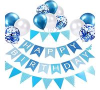 SJQ Blue Birthday Banner, Balloons, Ribbons & Banners - 12 Inch Happy Birthday Decorations