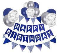 SJQ Navy Blue Birthday Banner, Balloons, Ribbons & Banners - 12 Inch Happy Birthday Decorations