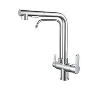 SJQKA 3 Way Kitchen Mixer Taps with Drinking Water Filter Tap, 3 Way Kitchen Tap with Pull Out Spray, Filter Tap for Under Sink Water Filter System (Chrome)