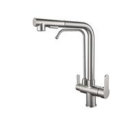 SJQKA 3 Way Kitchen Mixer Taps with Drinking Water Filter Tap, 3 Way Kitchen Tap with Pull Out Spray, Filter Tap for Under Sink Water Filter System (Brushed Nickel)