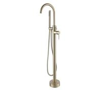 SJQKA Freestanding Bath Taps Brushed Gold Bathroom Mixer Tap Bathtub Tap Handheld Shower Head Floor Mounted Brass (Brushed Gold-A)
