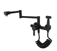 SJQKA-Wall Mounted Kitchen Tap, 304 Stainless Steel Material, Cold and Hot Dual Function Folding, Rotatable, with Spray Gun